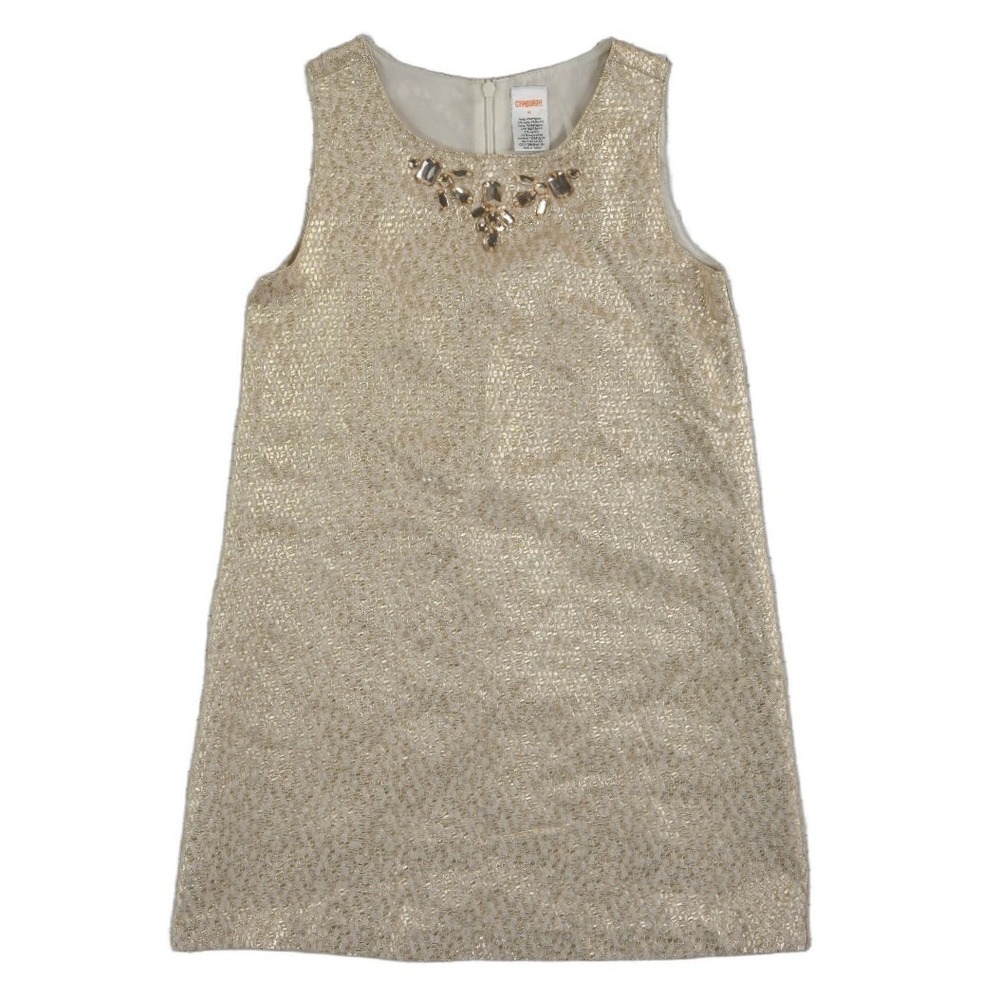 Gymboree Shift Dress Girls Size 8 Gold Metallic Gemstone Holiday Party